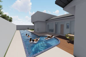 acesso piscina - Casa Simone Zolet em Foz do Iguaçu-PR - projeto arquitetônico, projeto BIM moderno